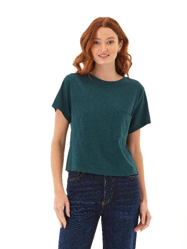 Shelbie Triblend Jersey Pocket Tee Collared T-Shirt Boat Neck A-Line