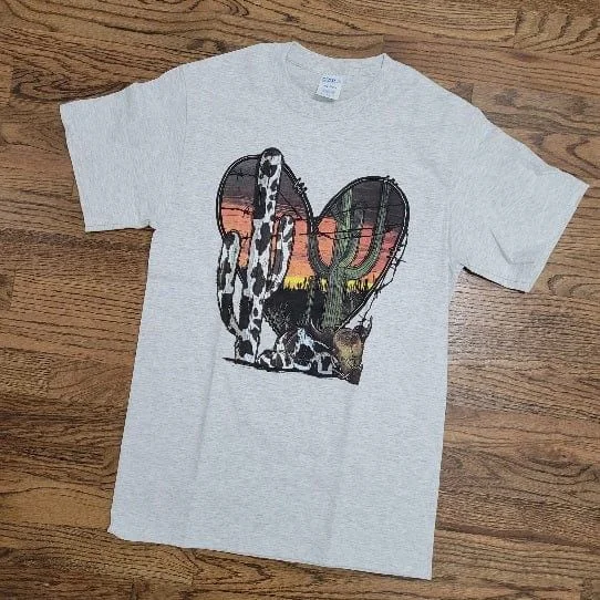 Sunset Desert Heart Scene Tee Hooded Caped Shawl Collar