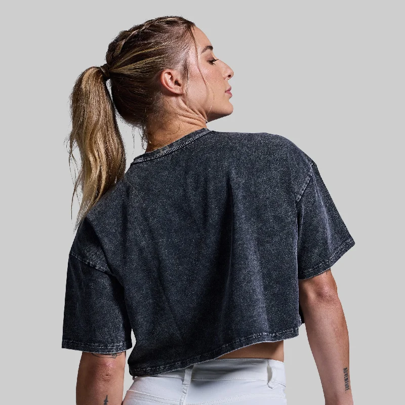 Training Crop Tee 2.0 (Washed Black) Chenille Blend Fleece Blend Nylon Blend