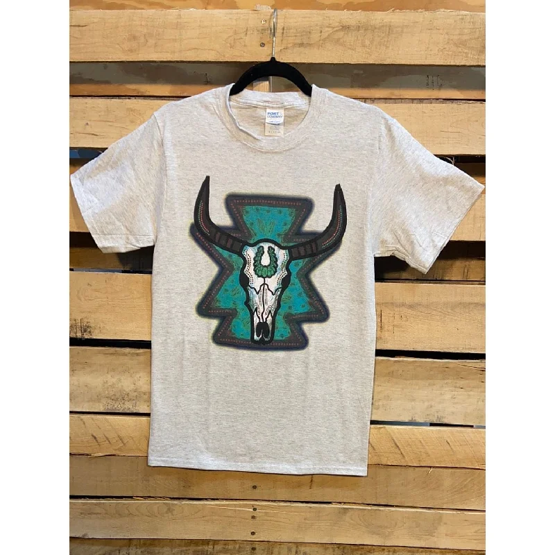 Turquoise cowskull t-shirt Embroidered Appliqued Beaded