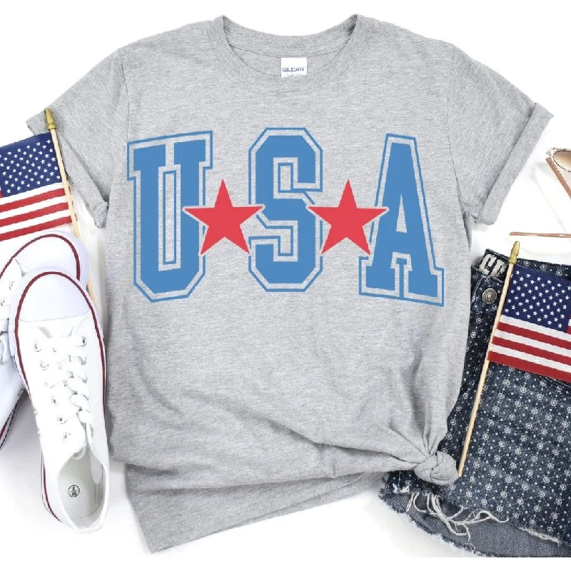 Usa 4th Of July Graphic Tee Anti-Pilling Machine Wash Handmade