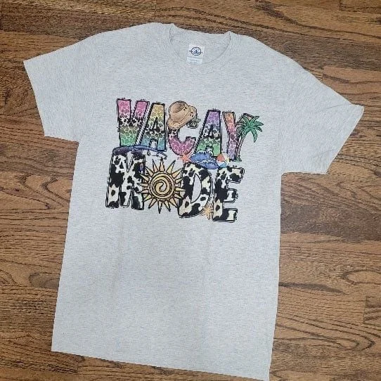 Vacay Mode Tee Notch Collar Peter Pan Collar Cowl Neck