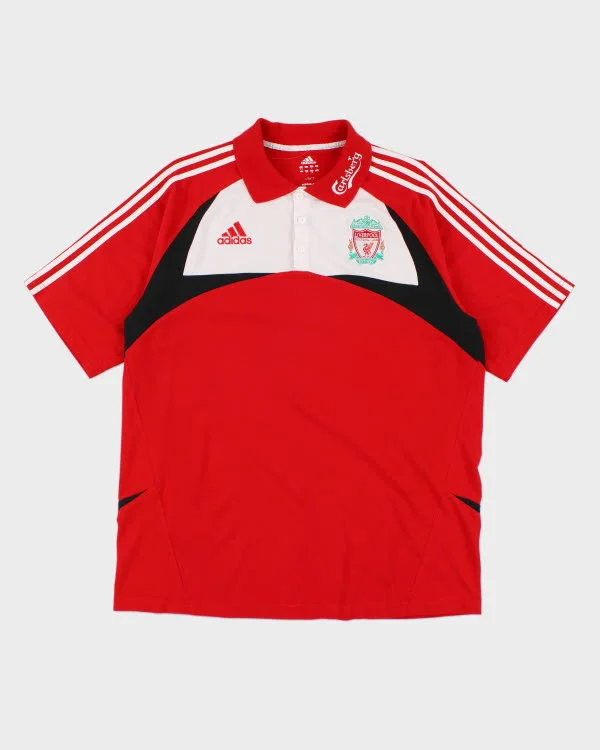 Vintage Adidas Liverpool FC Polo Shirt - L Mesh Blend Leather Blend Suede Blend
