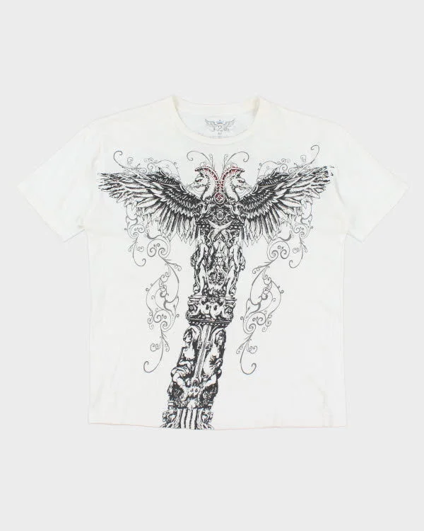 Vintage Y2K T2G Gothic Style T-Shirt - M Ribbed Striped Patterned