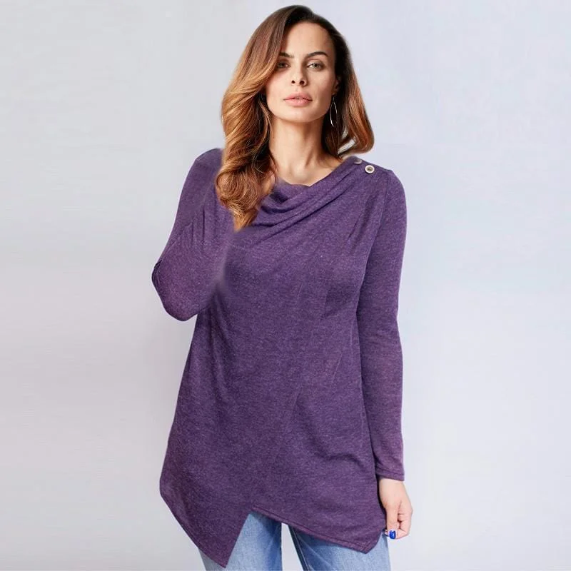 Women Full Sleeved Overlapping Cowl Neck Asymmetrical Shirt Top Chenille Fabric Brocade Fabric Lace Fabric Women Full Sleeved Overlapping Cowl Neck Asymmetrical Shirt Top Chenille Fabric Brocade Fabric Lace Fabric
