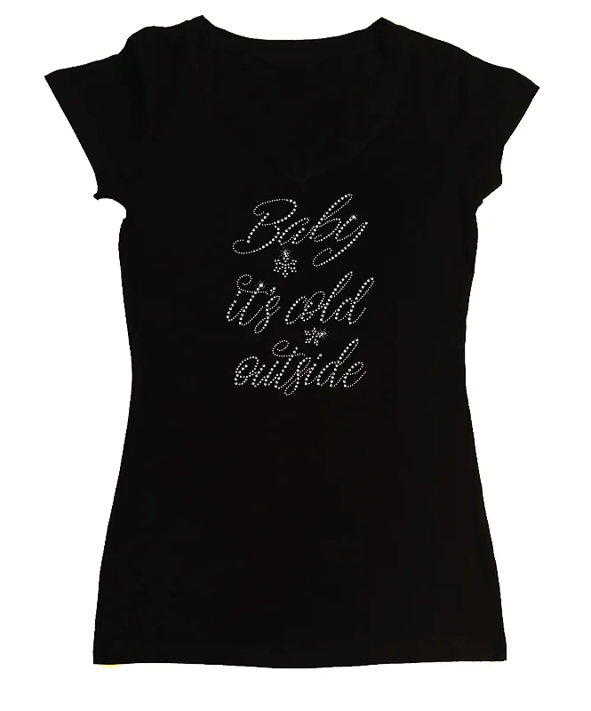 Women's Rhinestone Fitted Tight Snug Shirt Baby It's Cold Outside - Winter Shirt Mesh Blend Leather Blend Suede Blend Women's Rhinestone Fitted Tight Snug Shirt Baby It's Cold Outside - Winter Shirt Mesh Blend Leather Blend Suede Blend