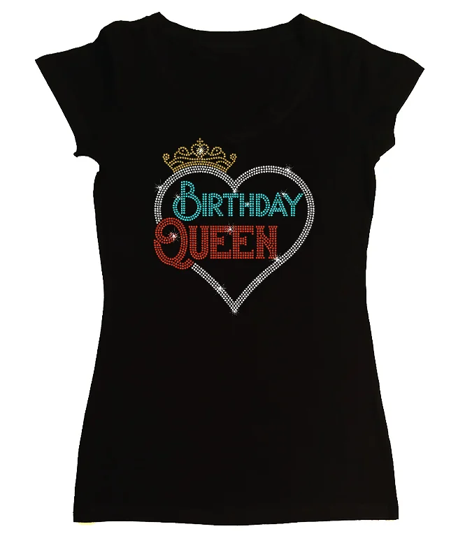 Women's Rhinestone Fitted Tight Snug Shirt Birthday Queen with Heart and Crown Birthday Bling Terry Blend Velvet Blend Canvas Blend Women's Rhinestone Fitted Tight Snug Shirt Birthday Queen with Heart and Crown Birthday Bling Terry Blend Velvet Blend Canvas Blend