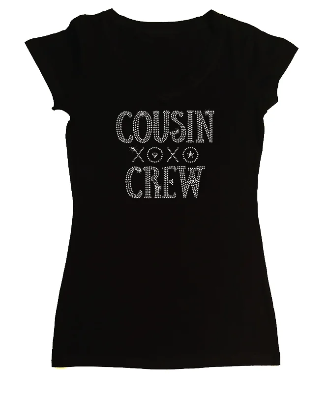 Women's Rhinestone Fitted Tight Snug Shirt Cousin Crew with XOXO - Hugs & Kisses Casual Formal Business Women's Rhinestone Fitted Tight Snug Shirt Cousin Crew with XOXO - Hugs & Kisses Casual Formal Business