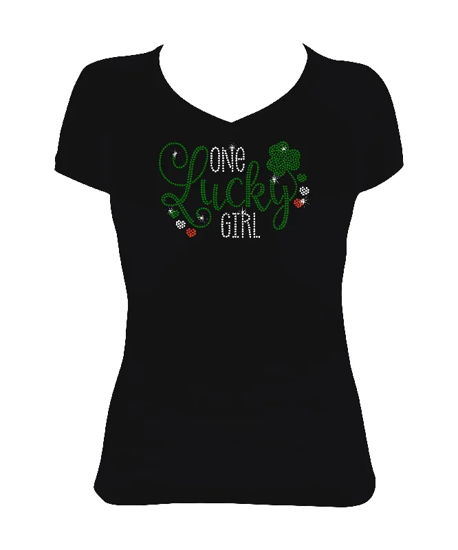 Women's Rhinestone Fitted Tight Snug Shirt One Lucky Girl with Clover - St. Patrick's Day Shirt Chenille Blend Fleece Blend Nylon Blend Women's Rhinestone Fitted Tight Snug Shirt One Lucky Girl with Clover - St. Patrick's Day Shirt Chenille Blend Fleece Blend Nylon Blend