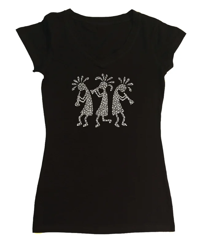 Womens T-shirt with Silver Kokopelli in Rhinestuds Cozy Warm Stylish