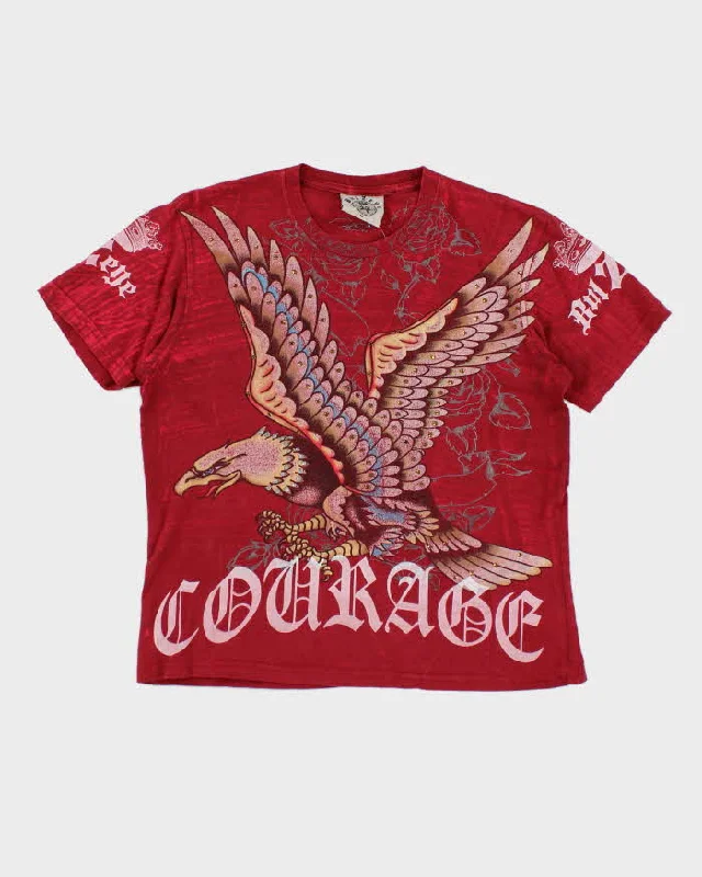 Y2k 00s Bulzeye Eagle Rhinestone Red T-shirt - M Anti-Shrink Durable Soft