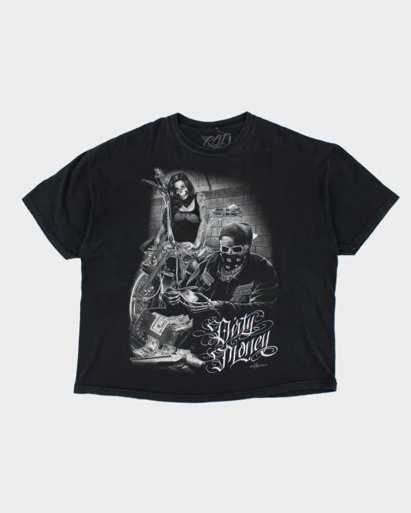 Y2k 00s Dirty Money Graphic T-shirt - XXXL Rayon Velvet Corduroy