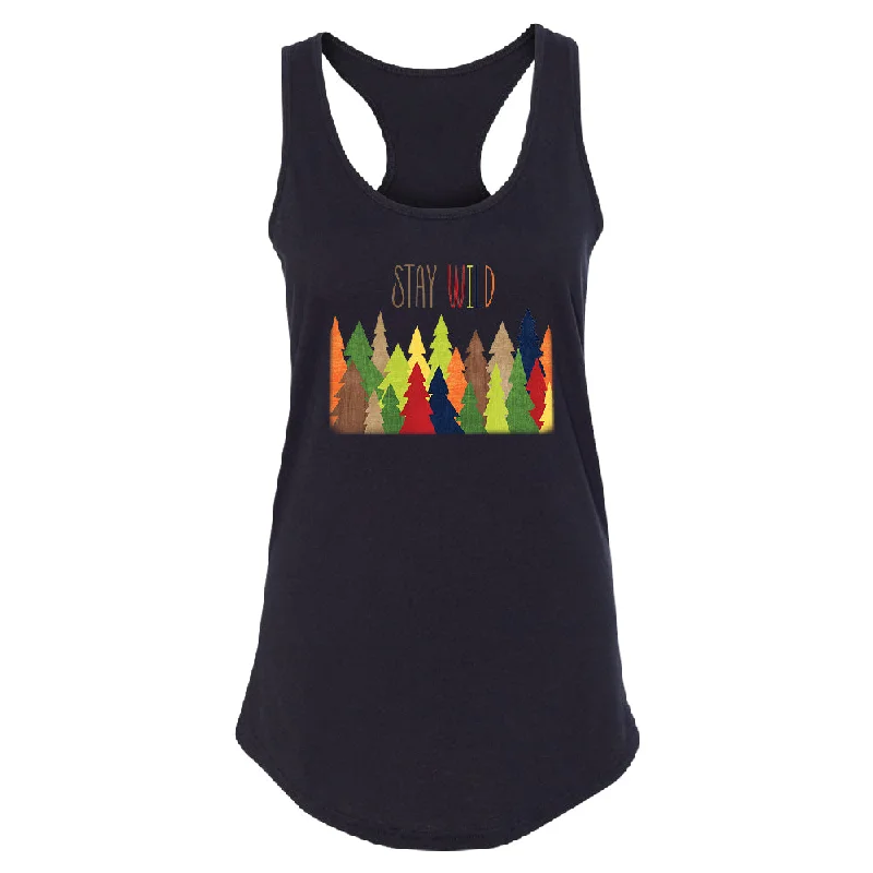 Zexpa Apparel™ Stay Wild Live in Forest Women's Racerback Colorful Wild Trees Shirt Boxy Fit Fitted Loose Zexpa Apparel™ Stay Wild Live in Forest Women's Racerback Colorful Wild Trees Shirt Boxy Fit Fitted Loose