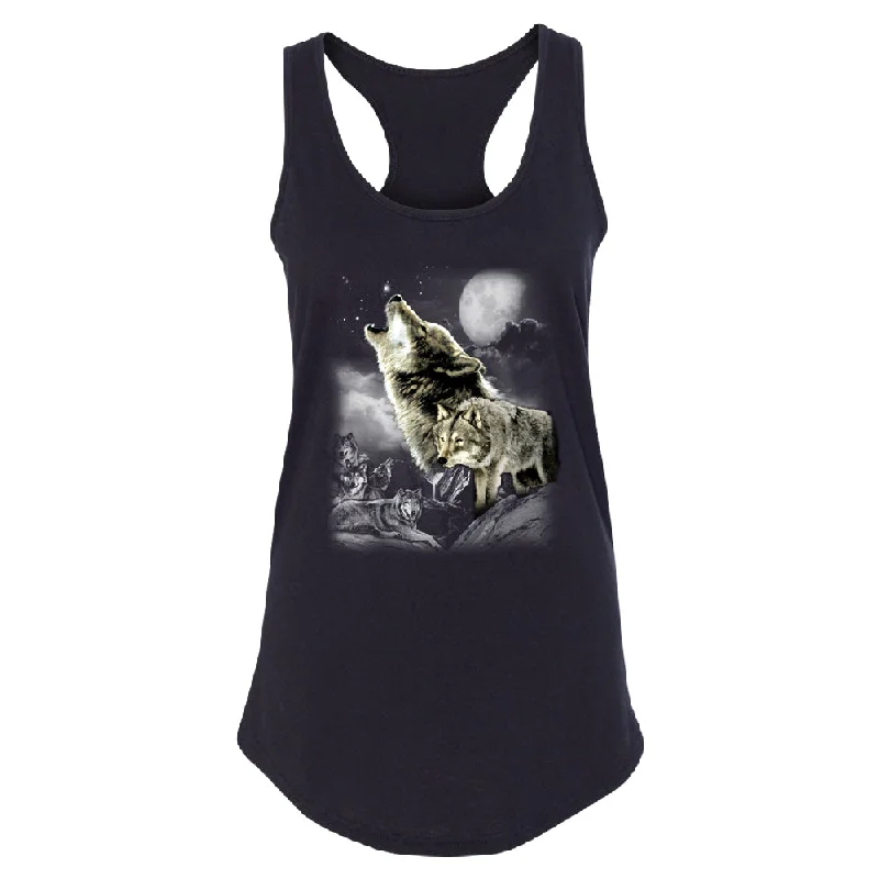 Zexpa Apparel™ Wolves Wildness Howling Full Moon Women's Racerback Wolf the Mountain Shirt Oversized T-Shirt Spandex breathable Zexpa Apparel™ Wolves Wildness Howling Full Moon Women's Racerback Wolf the Mountain Shirt Oversized T-Shirt Spandex breathable