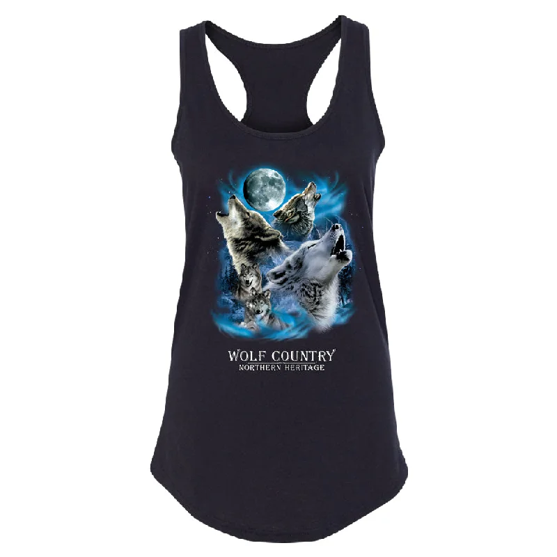 Zexpa Apparel™ Wolves Howling Full Moon Women's Racerback Country Northern Heritage Shirt Satin Blend Silk Blend Wool Blend Zexpa Apparel™ Wolves Howling Full Moon Women's Racerback Country Northern Heritage Shirt Satin Blend Silk Blend Wool Blend