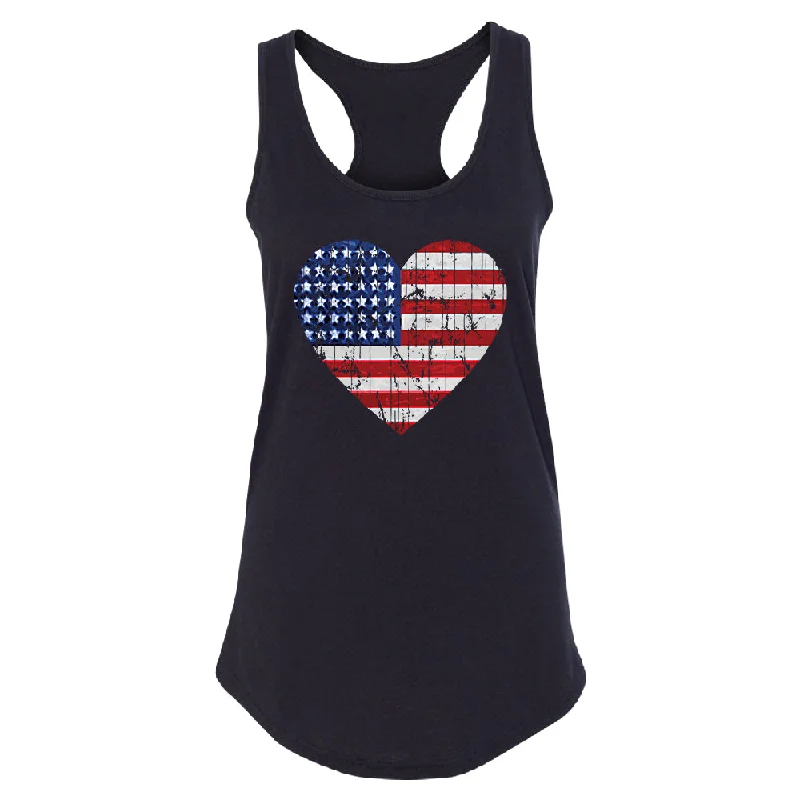 Zexpa Apparel™ American Flag Heart Love Women's Racerback 4th of July Shirt Thin T-Shirt Open Front Quick Dry Zexpa Apparel™ American Flag Heart Love Women's Racerback 4th of July Shirt Thin T-Shirt Open Front Quick Dry