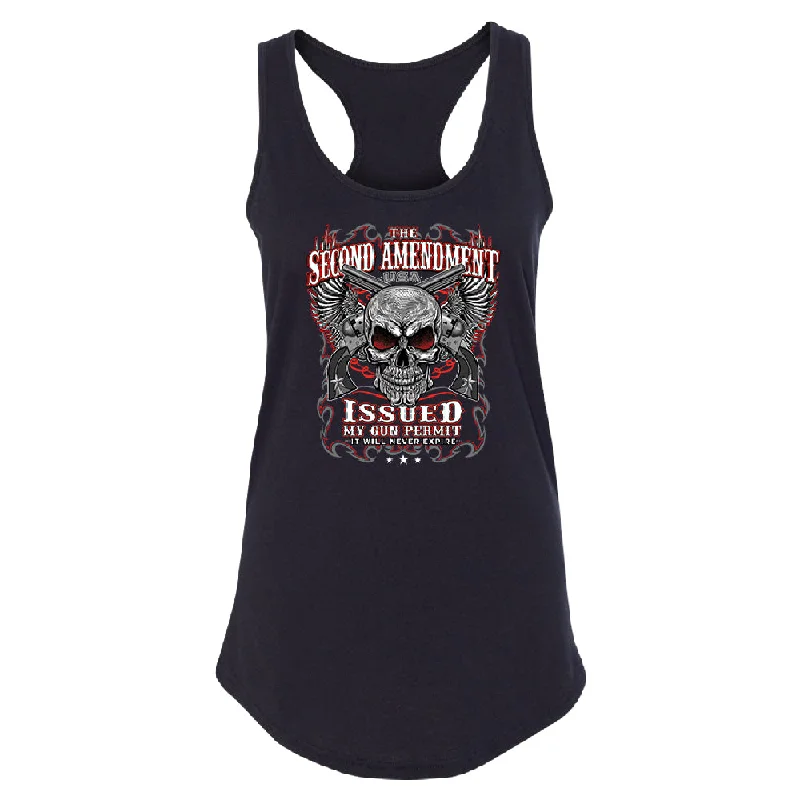 Zexpa Apparel™ Second Amendment Never Expire Skull Women's Racerback Souvenir Shirt Notch Collar Peter Pan Collar Cowl Neck Zexpa Apparel™ Second Amendment Never Expire Skull Women's Racerback Souvenir Shirt Notch Collar Peter Pan Collar Cowl Neck