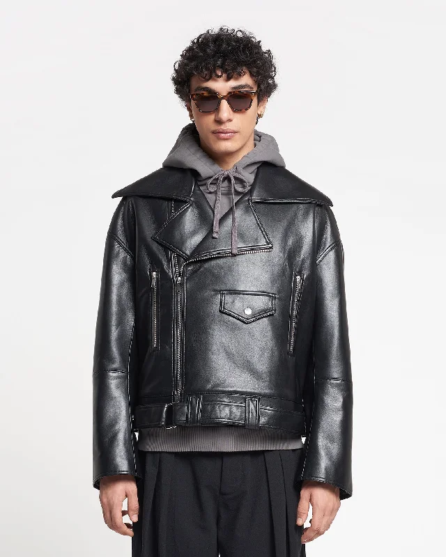 Berti - Regenerated Leather Jacket - Black Bomber Jacket Anorak Windbreaker