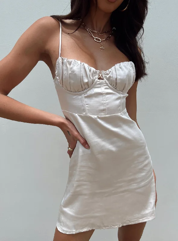 Elona Mini Dress Champagne Fashionable Off-Shoulder Mini Dress