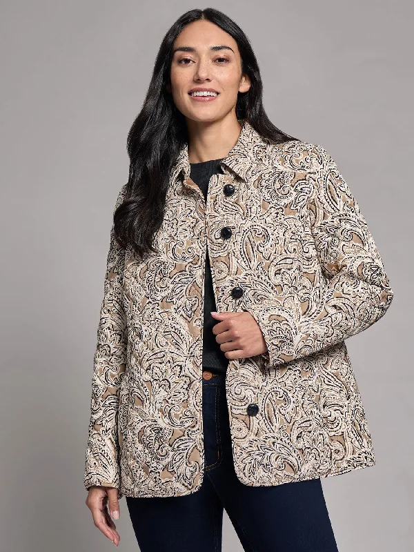 Five-Button Print Quilted Jacket V-Neck Jacket Boat Neck Jacket Square Neck Jacket