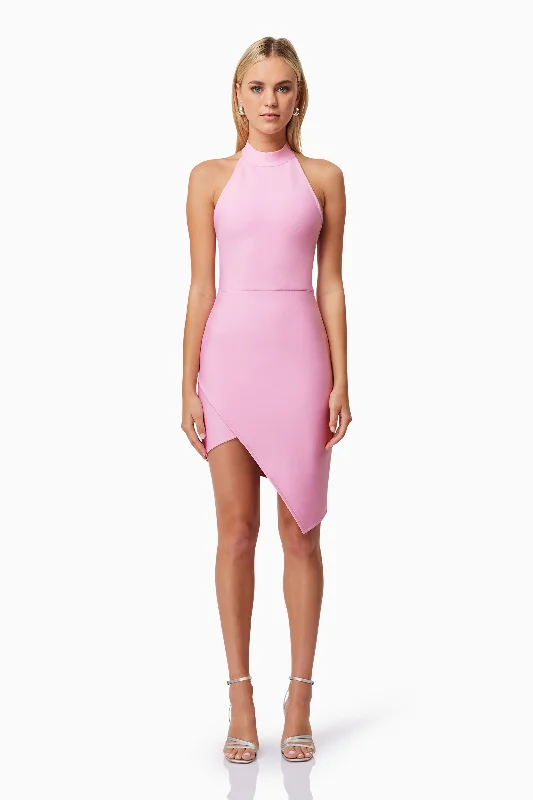 Riley Backless Mini Dress In Pink Cozy Sweater Mini Dress