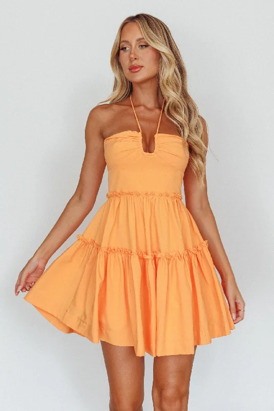 Sherbet Sunset Tied Neck Mini Dress Orange Trendy Wraparound Mini Dress
