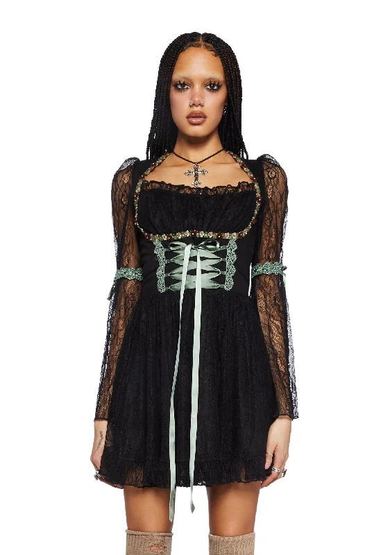 Myths N' Legends Mini Dress - Black Lace Cozy T-Shirt Mini Dress