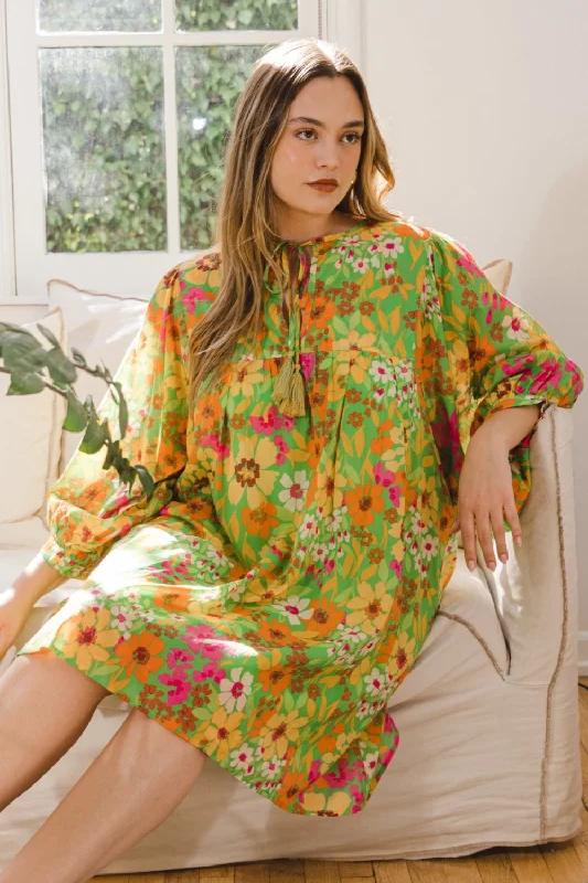 Blue Zone Planet | ODDI Full Size Floral Tied Neck Mini Dress Cozy T-Shirt Mini Dress Blue Zone Planet | ODDI Full Size Floral Tied Neck Mini Dress Cozy T-Shirt Mini Dress