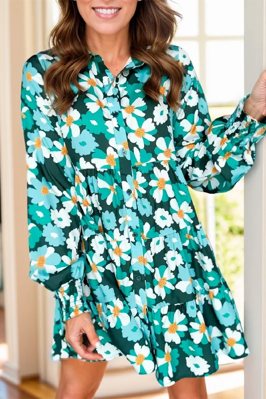 Blue Zone Planet | Printed Collared Neck Lantern Sleeve Mini Dress Modern Satin Mini Dress Blue Zone Planet | Printed Collared Neck Lantern Sleeve Mini Dress Modern Satin Mini Dress