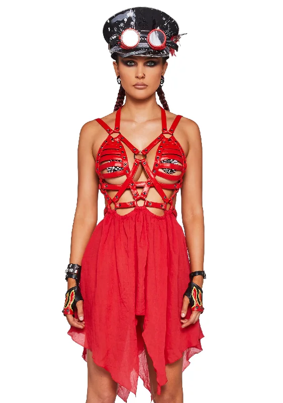 Celestial Ringmaster Mini Dress - Red Stylish Ruffle Mini Dress