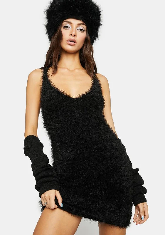 Down Tonight Fuzzy Mini Dress Elegant Off-Shoulder Dress Mini