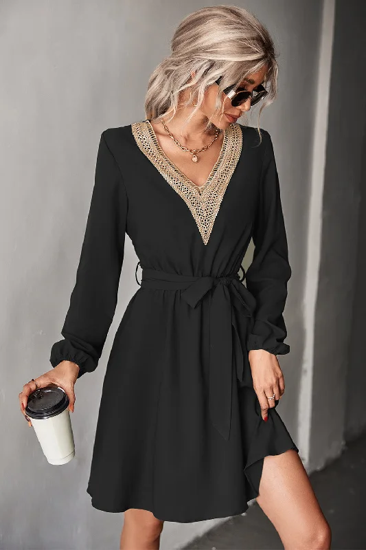 Fashion V Neck Long Sleeves Mini Dresses Chic Halter Mini Dress