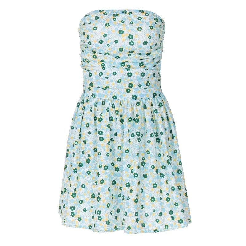 Flower print ruched tube mini dress Trendy Floral Mini Dress
