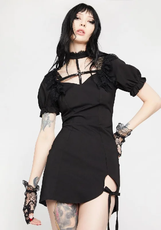 Gothic Cross Ghost Bubble Mini Dress Elegant Off-Shoulder Dress Mini