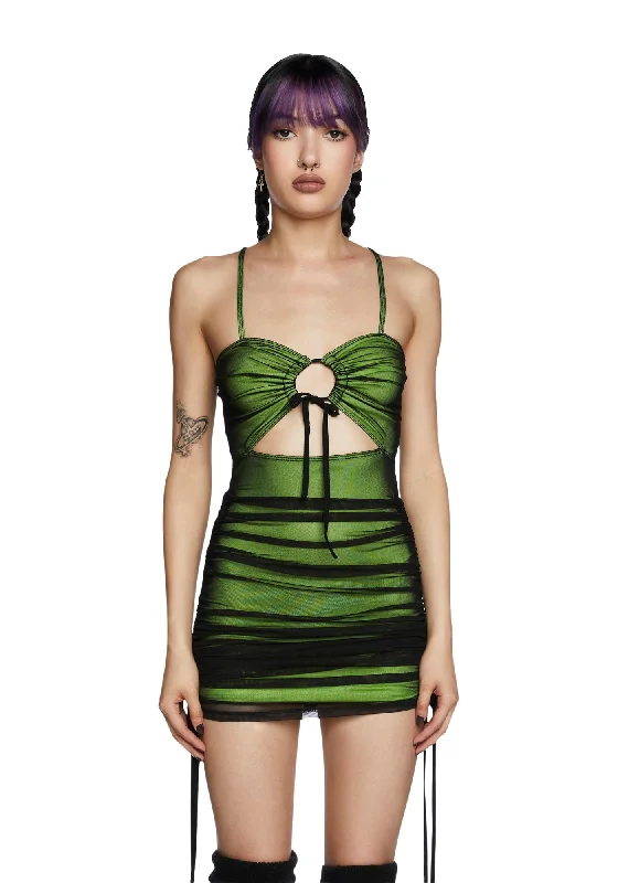 More Than Friends Mini Dress - Green Fashionable Mini Dress with Slits