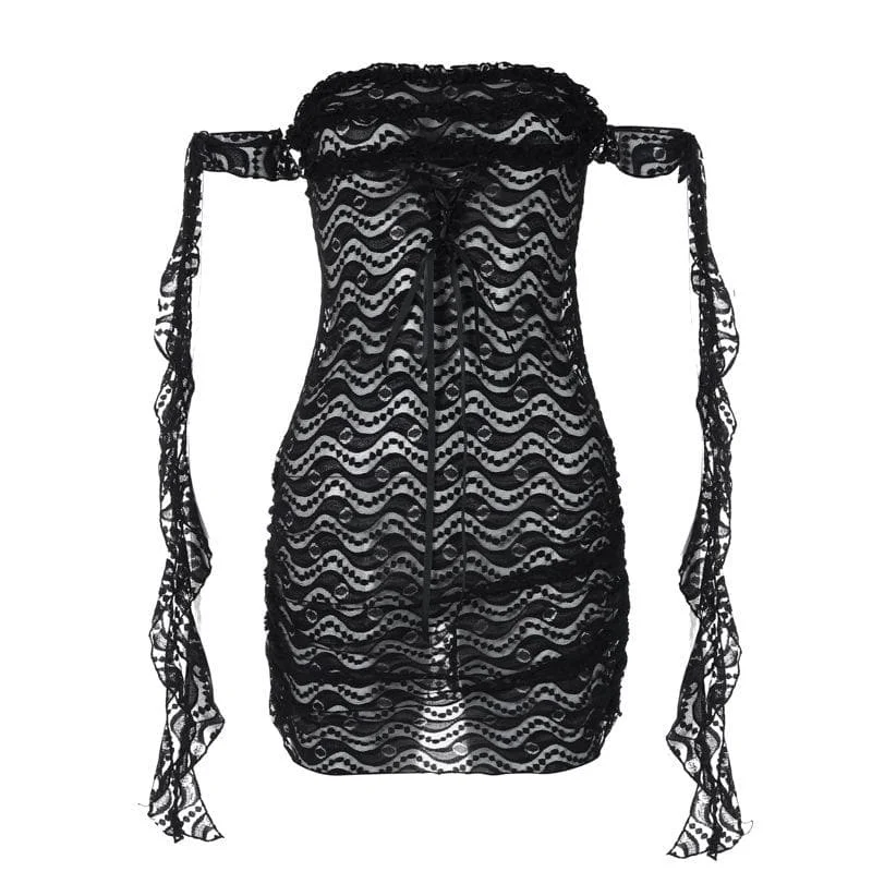 Off shoulder ruffle lace bowknot see through mini dress Comfortable Shift Mini Dress Off shoulder ruffle lace bowknot see through mini dress Comfortable Shift Mini Dress