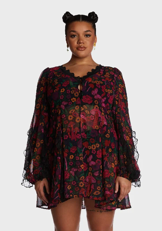 Plus Daydreamer Floral Mini Dress - Multi Trendy Button-Detail Mini Dress