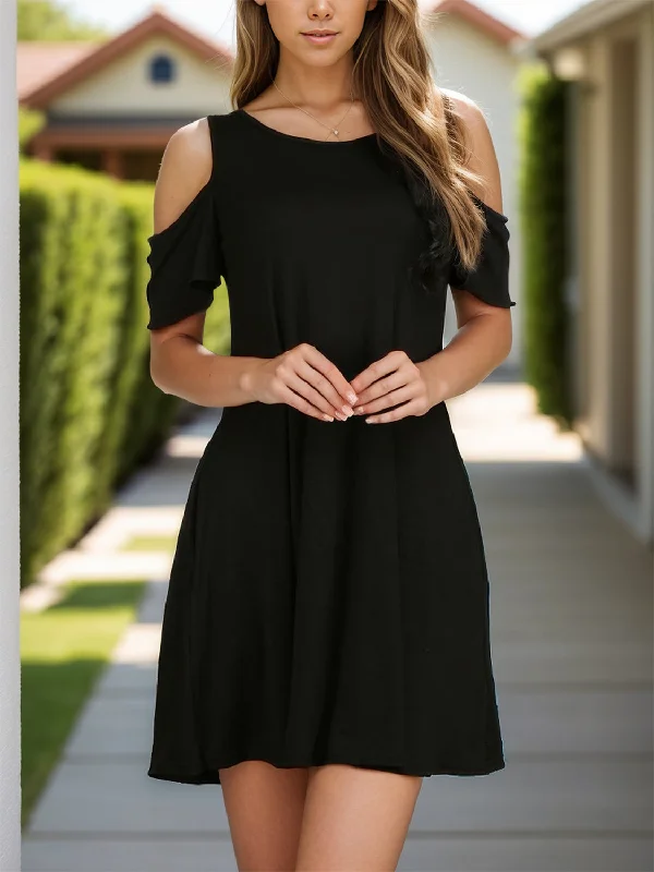 Blue Zone Planet |  Round Neck Cold Shoulder Mini Dress Trendy Bodycon Mini Dress