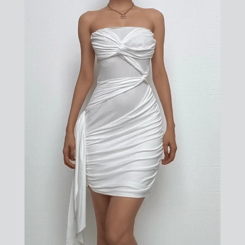 Ruffle solid ruched tube mini dress Cozy Wraparound Mini Dress