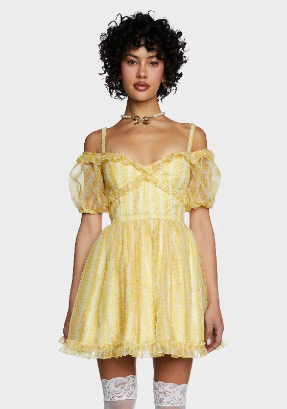 Sense N' Sensibility Mini Dress - Yellow Elegant Satin Lace Mini Dress
