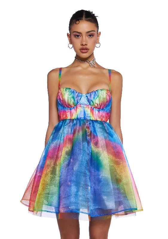 Serenity Rainbow Mini Dress Chic Puff Sleeve Mini Dress