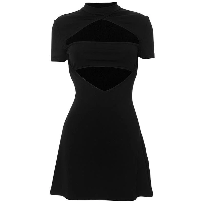 Short sleeve high neck hollow out cut out mini dress Cozy Ruched Mini Dress