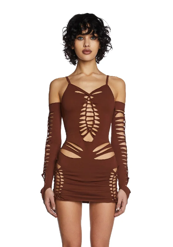 Spellbound Smiles Mini Dress - Brown Trendy Denim Mini Dress