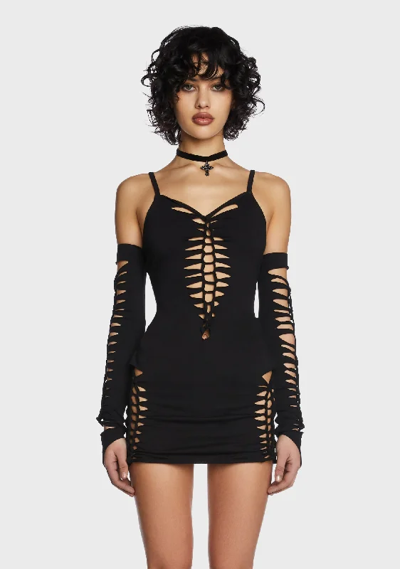 Spellbound Smiles Mini Dress - Black Comfortable Smocked Mini Dress