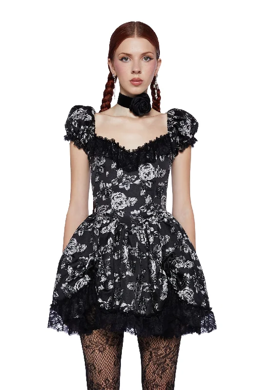 Tea And Circumstance Brocade Mini Dress - Black Fashionable Party Mini Dress