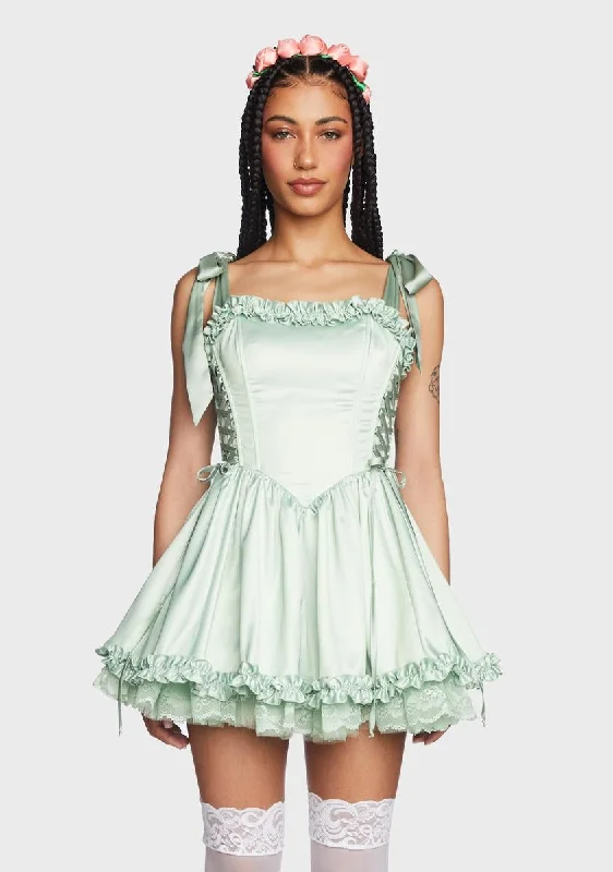 Takes The Cake Mini Dress - Light Green Chic Tropical Mini Dress