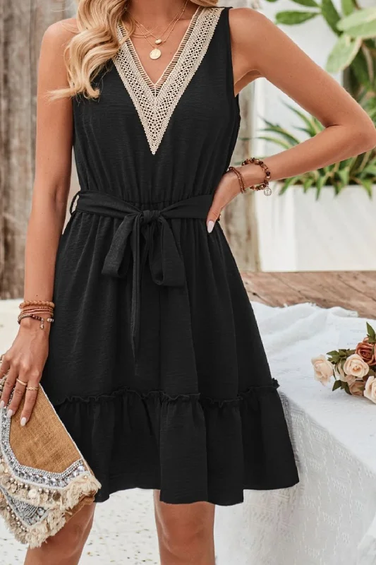 Tied Frill Sleeveless Mini Dress Cozy Knit Mini Dress