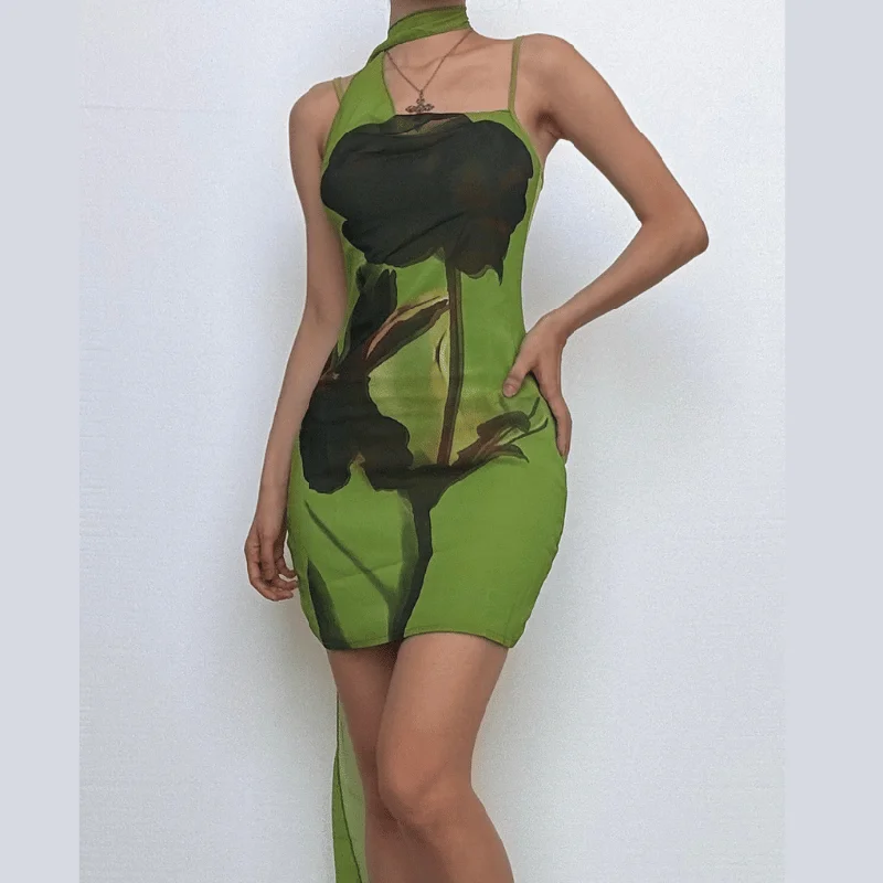 U neck print cami mini dress Trendy Tie-Dye Mini Dress