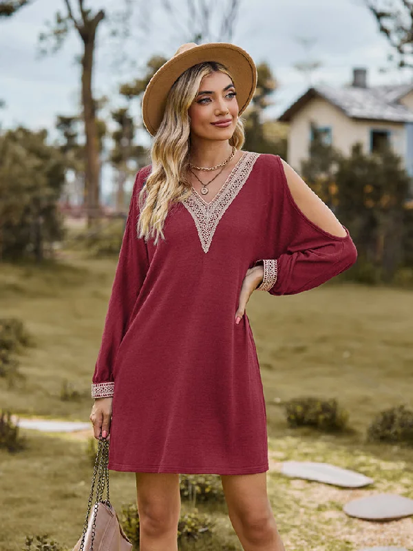 Blue Zone Planet |  V-Neck Cutout Sleeve Mini Dress Cozy A-Line Mini Dress