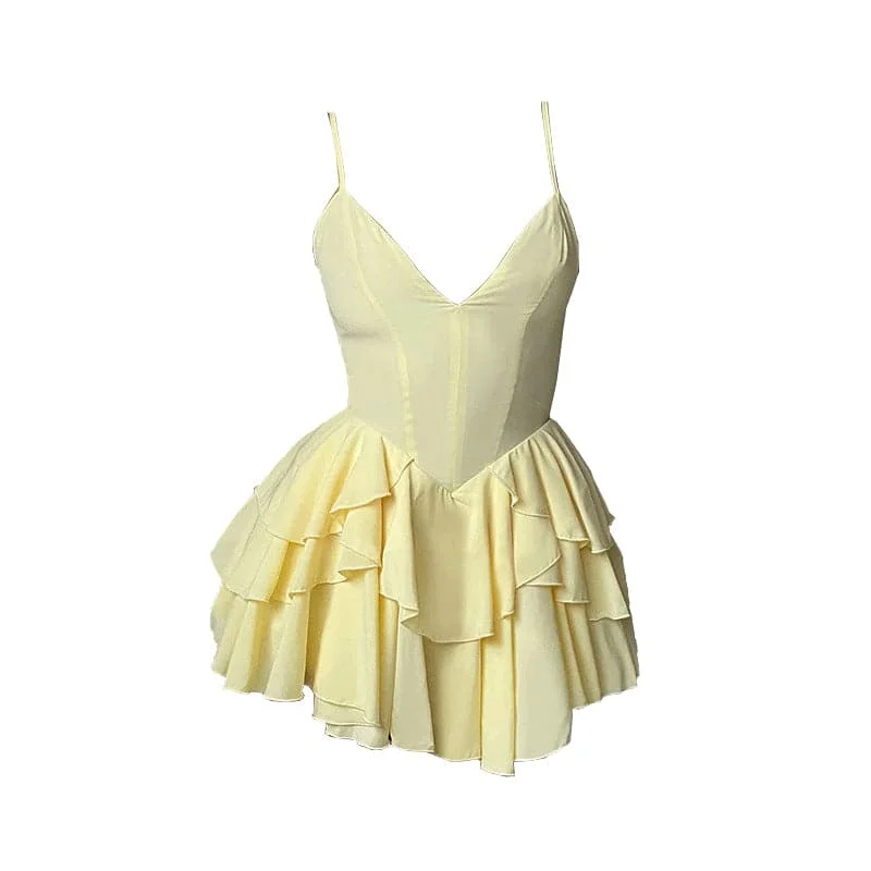 V neck ruffle backless cami mini dress Cozy Jersey Mini Dress